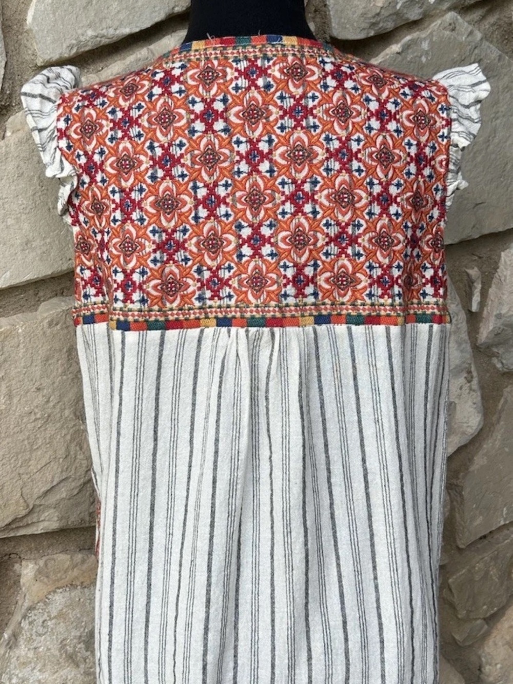 Savanna Jane Tunic Top Large Striped Floral Embroidery Sleeveless Excellent - Picture 4 of 11